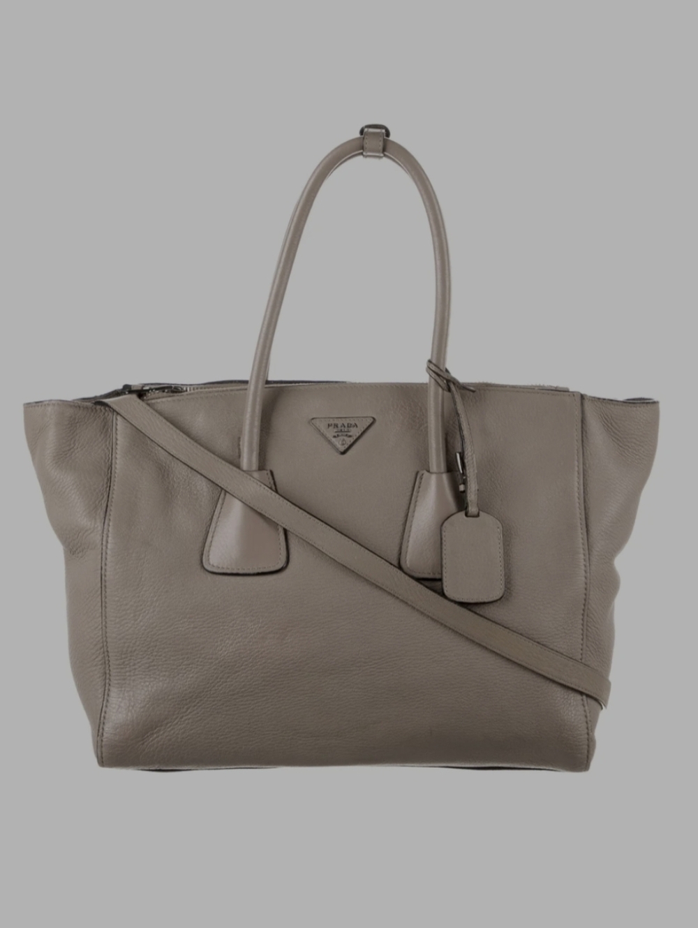 PRADA glace calf twin pocket 2 way tote bag Cervo Twim